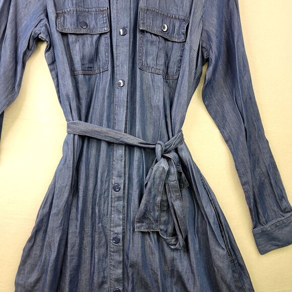 Laurie Felt XS Denim Shirt Dress Snap-button Closure Belted Pockets - Picture 5 of 11
